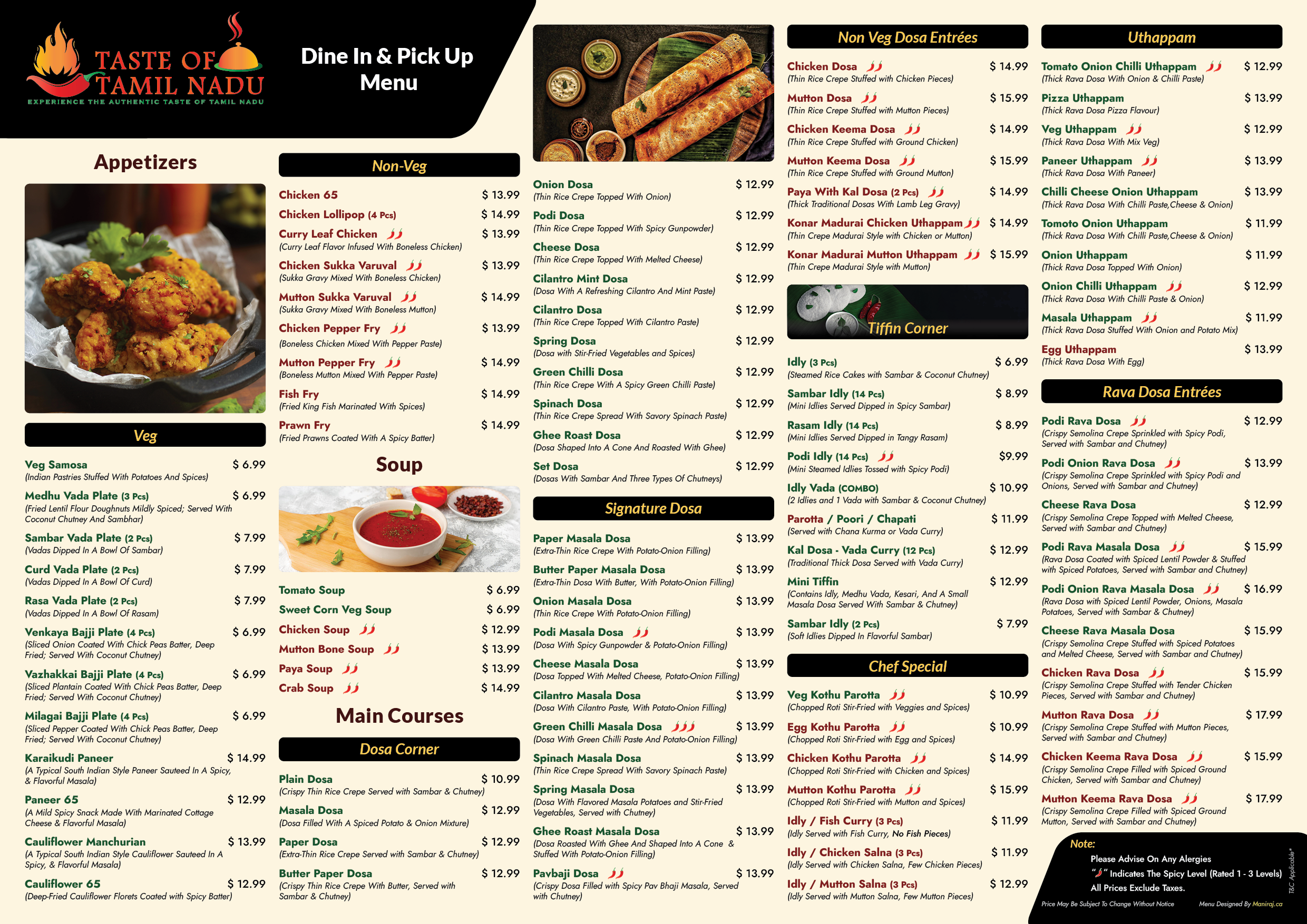 Page 1 of Taste Of Tamil Nadu Menu Design