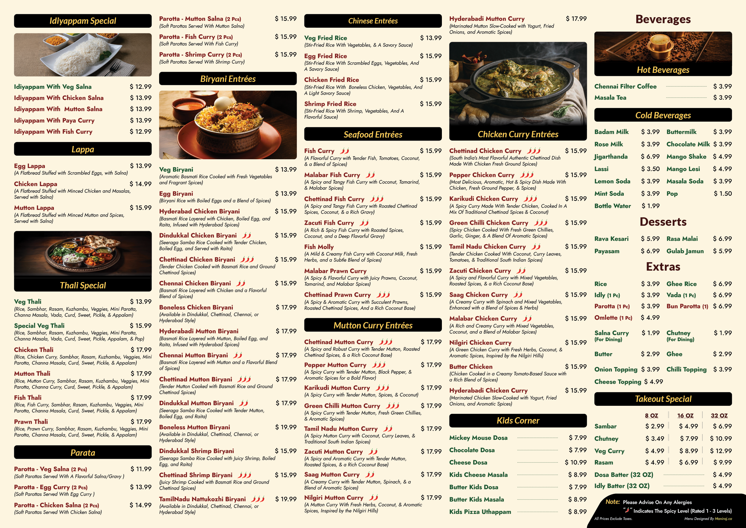 Page 2 of Taste Of Tamil Nadu Menu Design